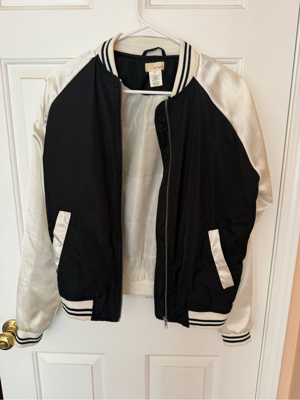 Wet Seal Black and White Satin Bomber Jacket